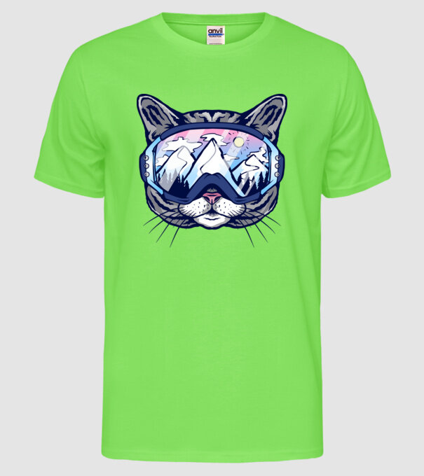 Pisică schior model verde neon pe tricou