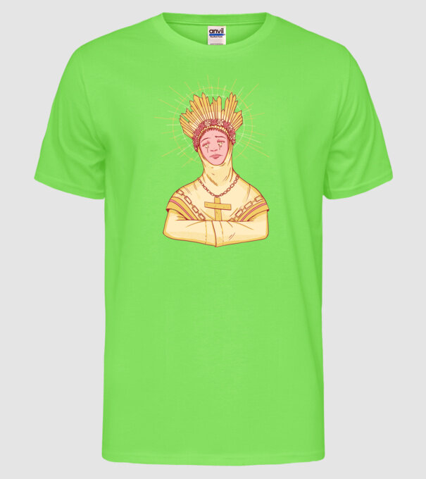 Sfânt lăcrimând model verde neon pe tricou