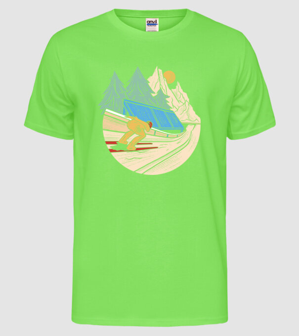 Săritor cu schiuri model verde neon pe tricou