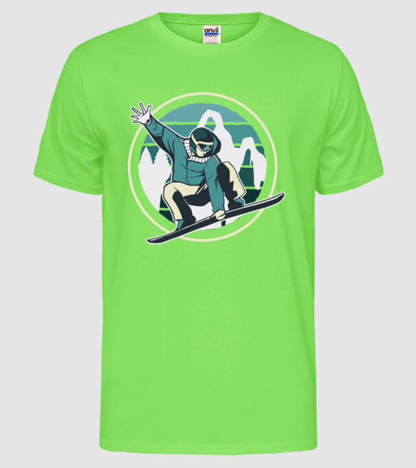 Săritură Snowboard model verde neon pe tricou
