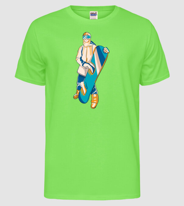 Snowboarder model verde neon pe tricou