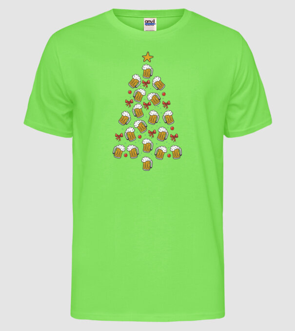 Pom de Crăciun cu Bere model verde neon pe tricou