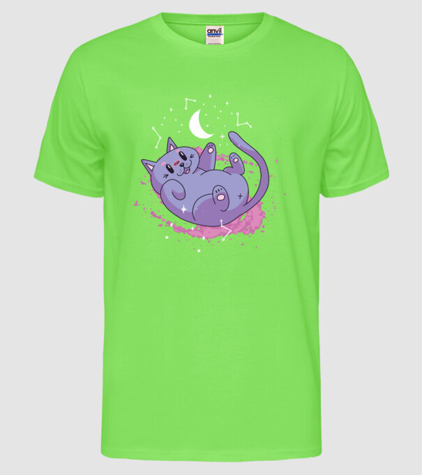 Space Cat - pisică drăguță în spațiu model verde neon pe tricou