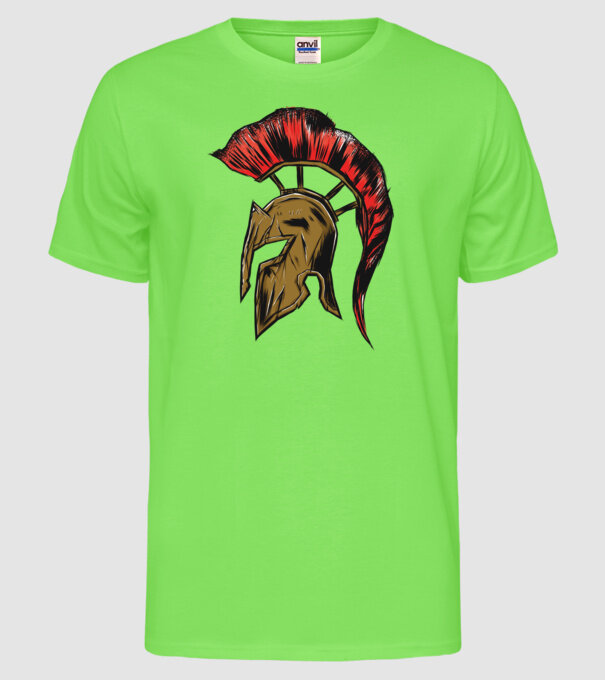 Cască războinic Sparta model verde neon pe tricou