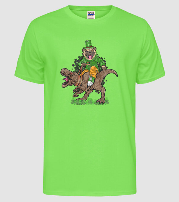 Sfântul Patrick Mops dinozaur model verde neon pe tricou