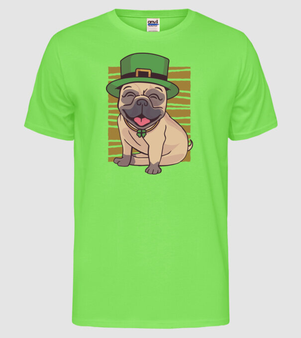 Sfântul Patrick Mops model verde neon pe tricou