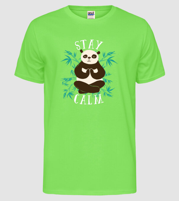 Stay Calm Panda meditație model verde neon pe tricou