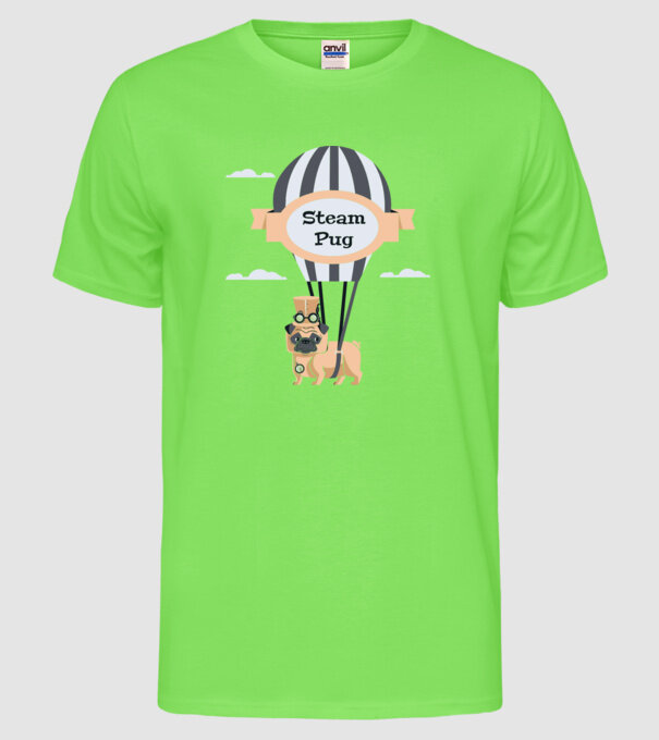 Steampug - mops model verde neon pe tricou