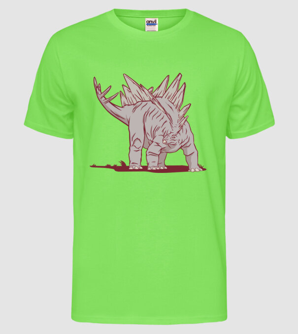Stegosaurus dinozaur model verde neon pe tricou