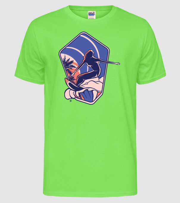 Surf ilustrare model verde neon pe tricou