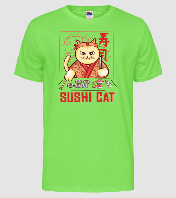 Pisică Sushi model verde neon pe tricou