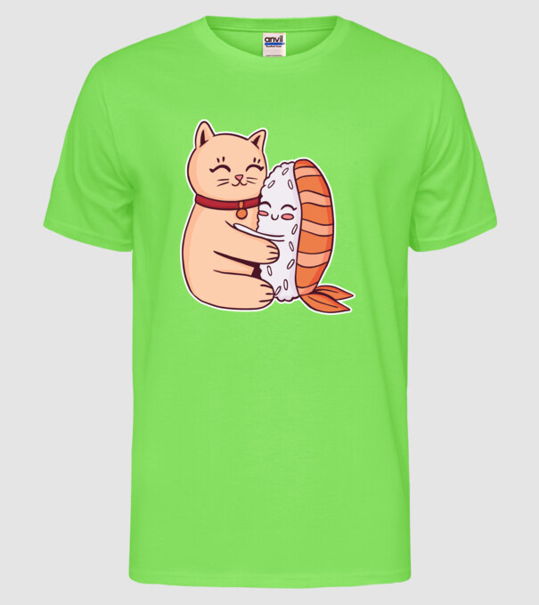 Sushi cu Pisică model verde neon pe tricou