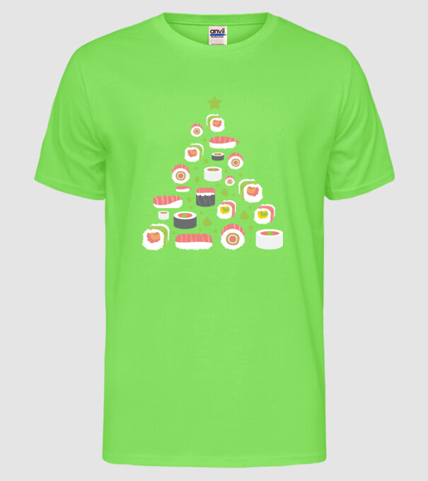 Pom de Crăciun Sushi model verde neon pe tricou