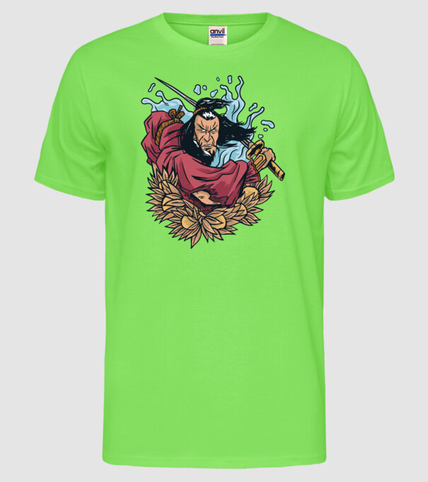 Samurai model verde neon pe tricou
