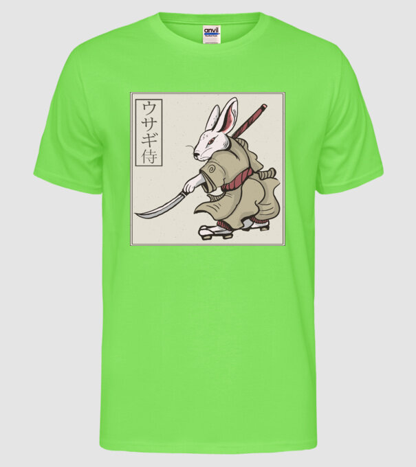 Iepure Samurai model verde neon pe tricou