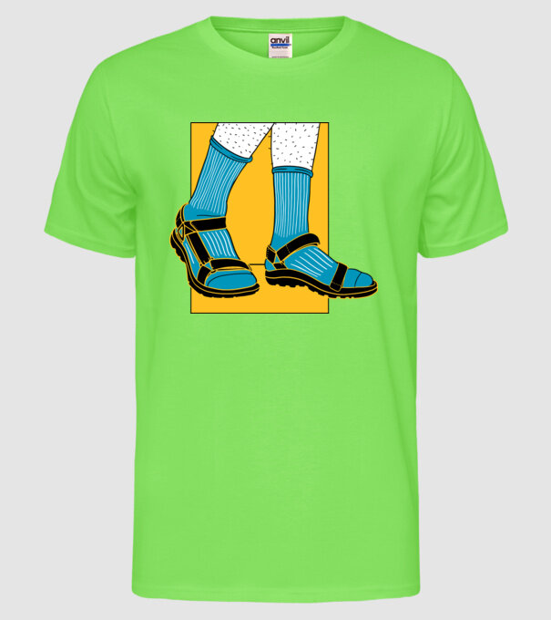 Sandale cu șosete model verde neon pe tricou