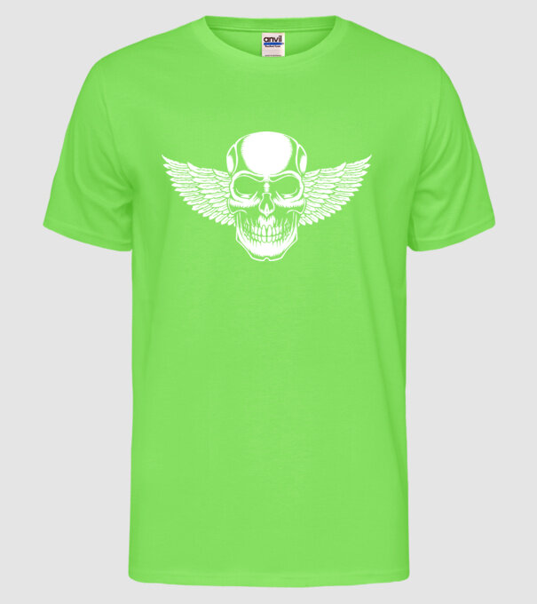 Craniu cu Aripi model verde neon pe tricou
