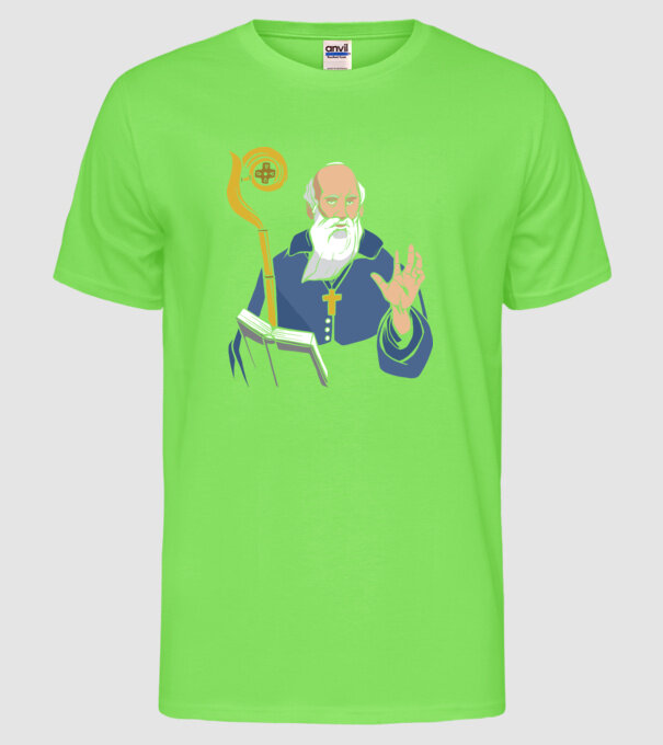 Sfântul Benedict model verde neon pe tricou