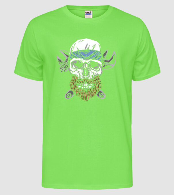 Craniu Instalator Barbă model verde neon pe tricou