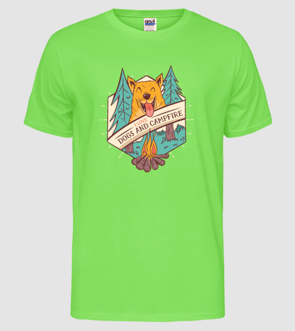 Iubesc câinii și campingul model verde neon pe tricou