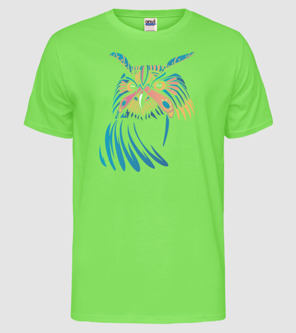Bufniță colorată model verde neon pe tricou