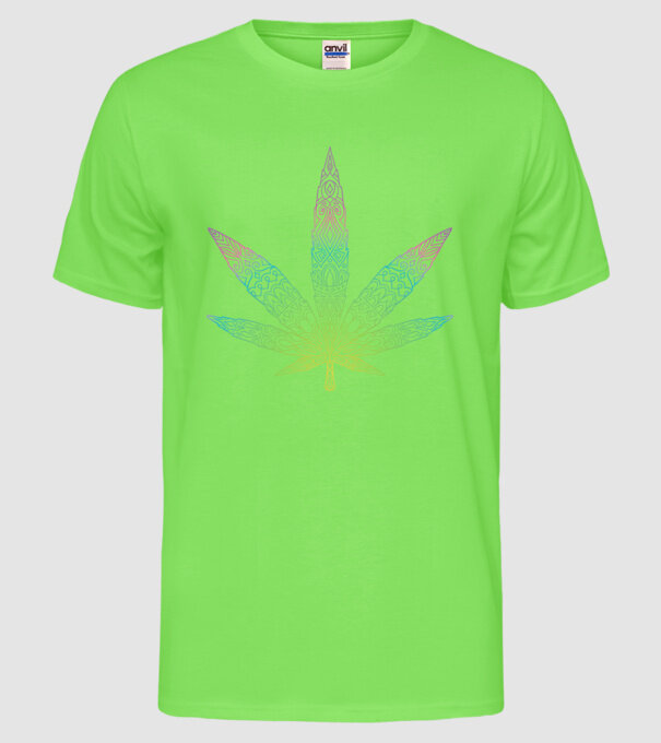 Frunză colorată de marijuana model verde neon pe tricou