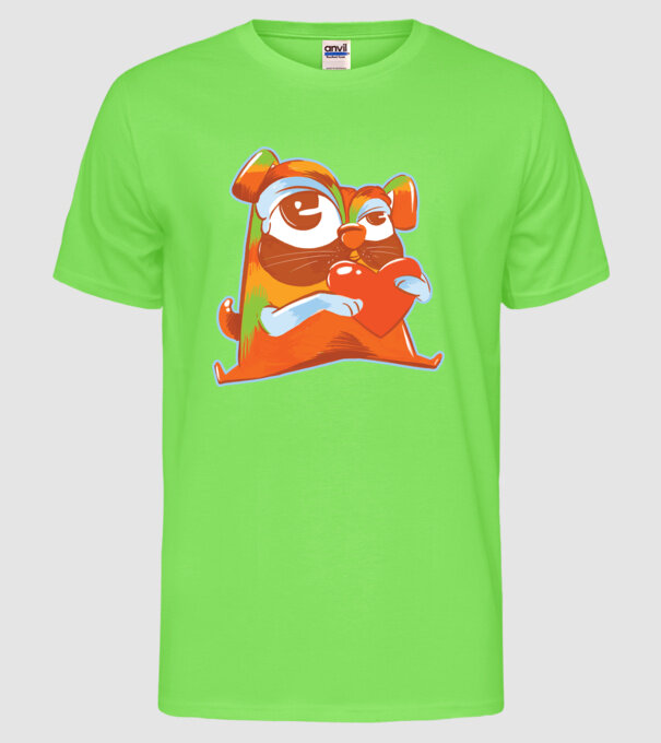 Mops colorat model verde neon pe tricou