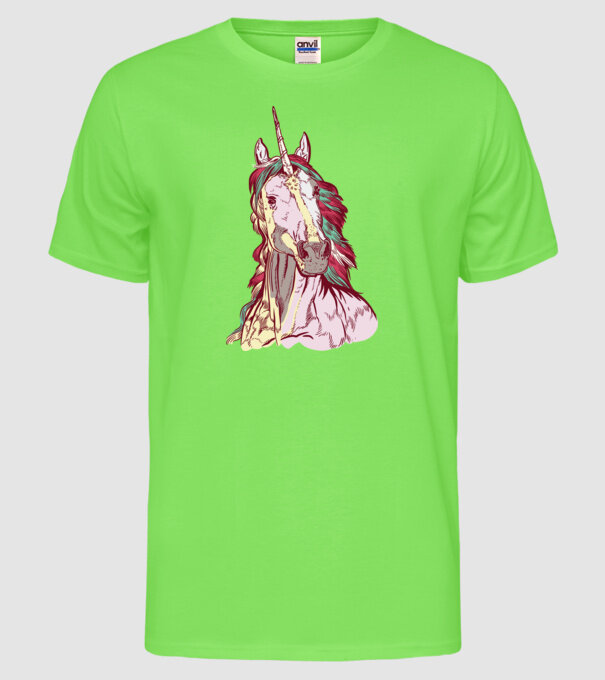 Unicorn colorat model verde neon pe tricou