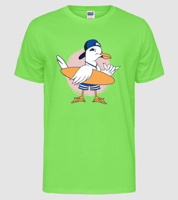 Pescăruș Surfing model verde neon pe tricou