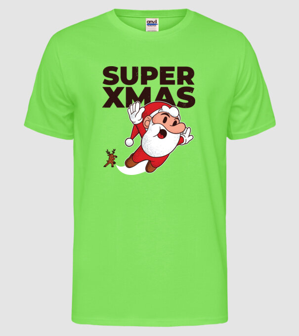 Super Moș Crăciun tricou de Crăciun model verde neon pe tricou
