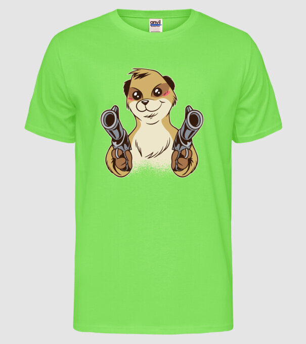 Suricată cu armă model verde neon pe tricou