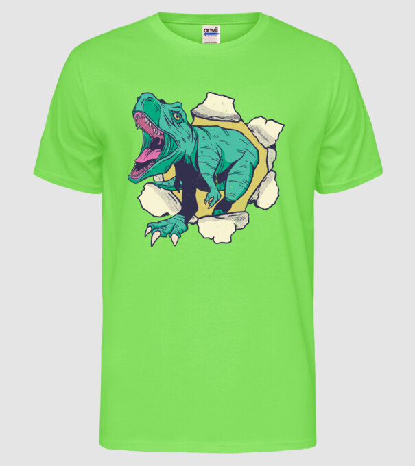 T-rex 3D model verde neon pe tricou