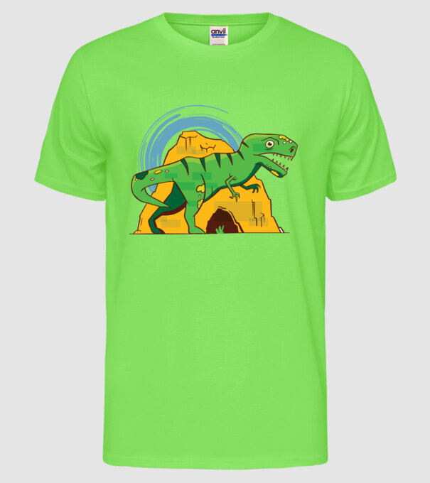 Dinozaur T-rex model verde neon pe tricou
