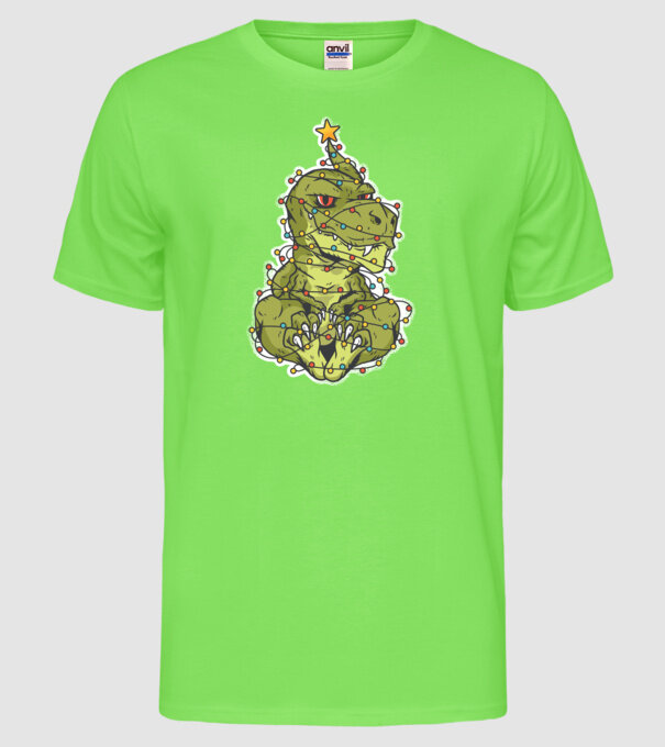 Dinozaur T-rex Pom de Crăciun tricou model verde neon pe tricou