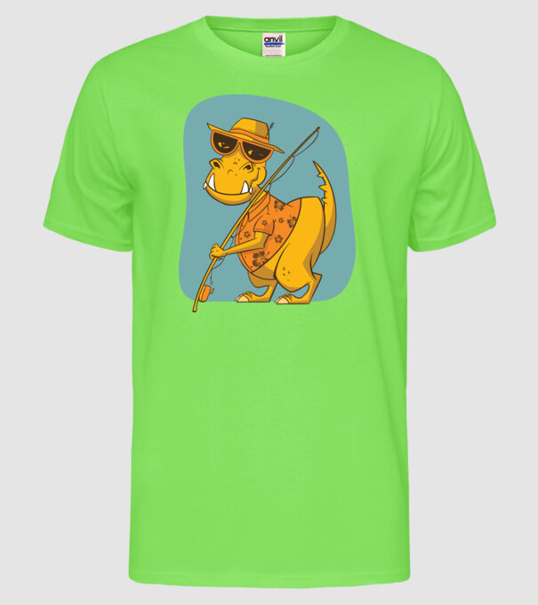 T-rex Pescar model verde neon pe tricou