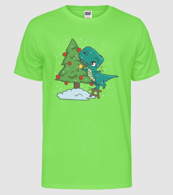 T-rex decorare pom de Crăciun model verde neon pe tricou