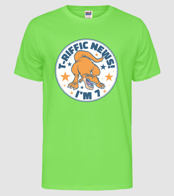 'T-rex Terrific news i''m 7' model verde neon pe tricou