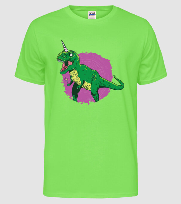T-rex unicorn model verde neon pe tricou