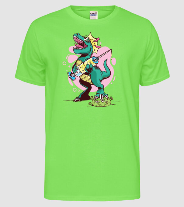 T-rex Vaccin model verde neon pe tricou