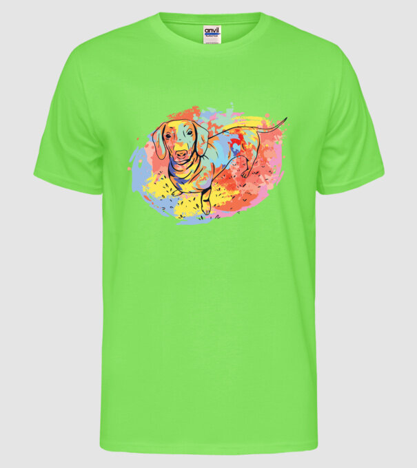 Teckel colorat model verde neon pe tricou
