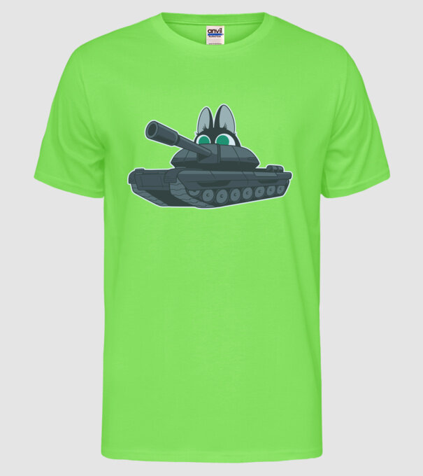 Pisică cu tanc model verde neon pe tricou