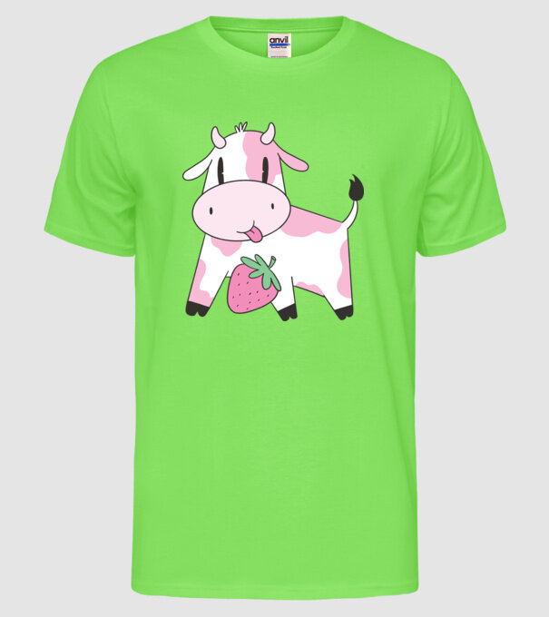 Vacă cu căpșuni model verde neon pe tricou