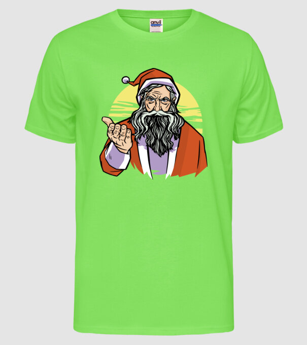 Moș Crăciun model verde neon pe tricou