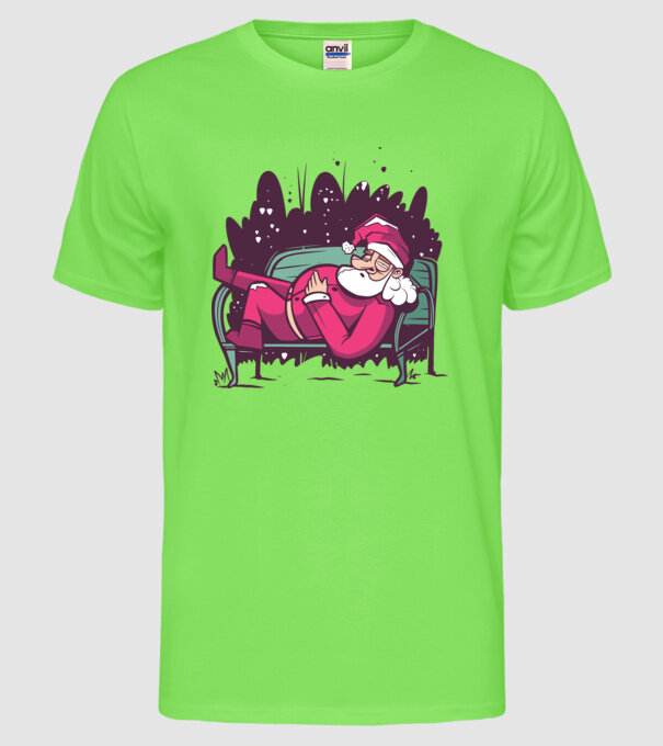 Moș Crăciun doarme model verde neon pe tricou