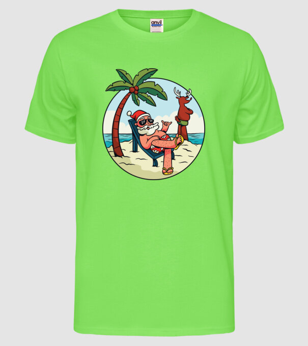 Moș Crăciun în vacanță de vară model verde neon pe tricou