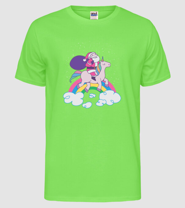 Moș Crăciun Unicorn model verde neon pe tricou