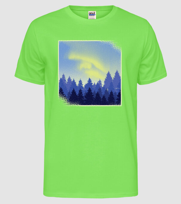 Peisaj de iarnă în pădure model verde neon pe tricou