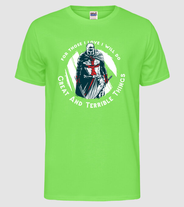 Cavaler Templier model verde neon pe tricou