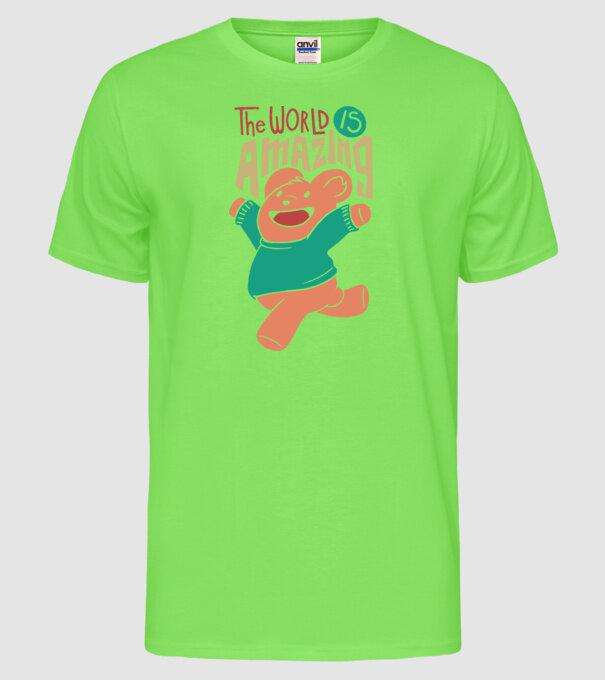 The world is amazing ursuleț Teddy model verde neon pe tricou