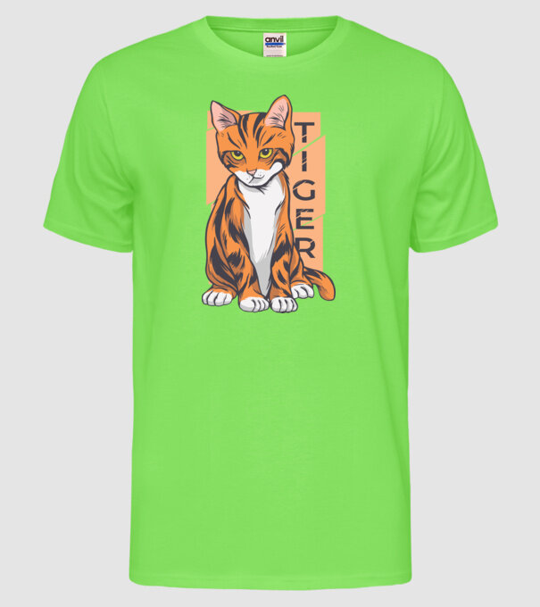 Pisică Tigru model verde neon pe tricou